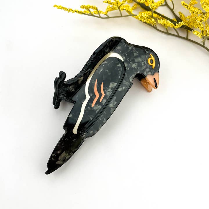 Black Moonlit Raven Acetate Hair Claw – Mysterious Gaze for wholesale on Faire1