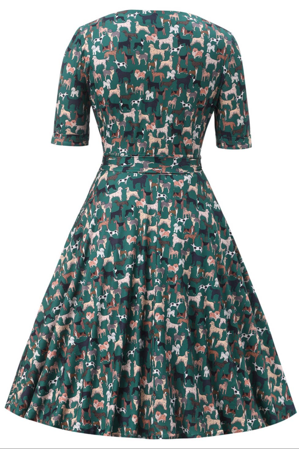 Dolly & Dotty – Engroshandel Kjole - Dame – Matilda Grøn Strikket Vintage-Inspireret Hundemønstret Omslagskjole4
