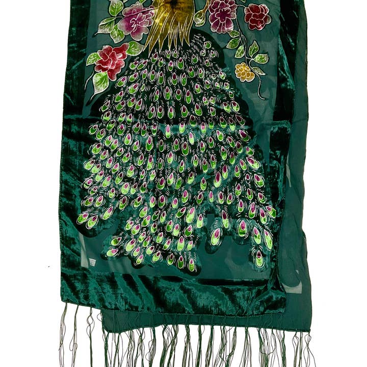 Astoria Gift Corporation - Wholesale Scarf - Women's - Peacock Velvet Scarf #89-12440GN