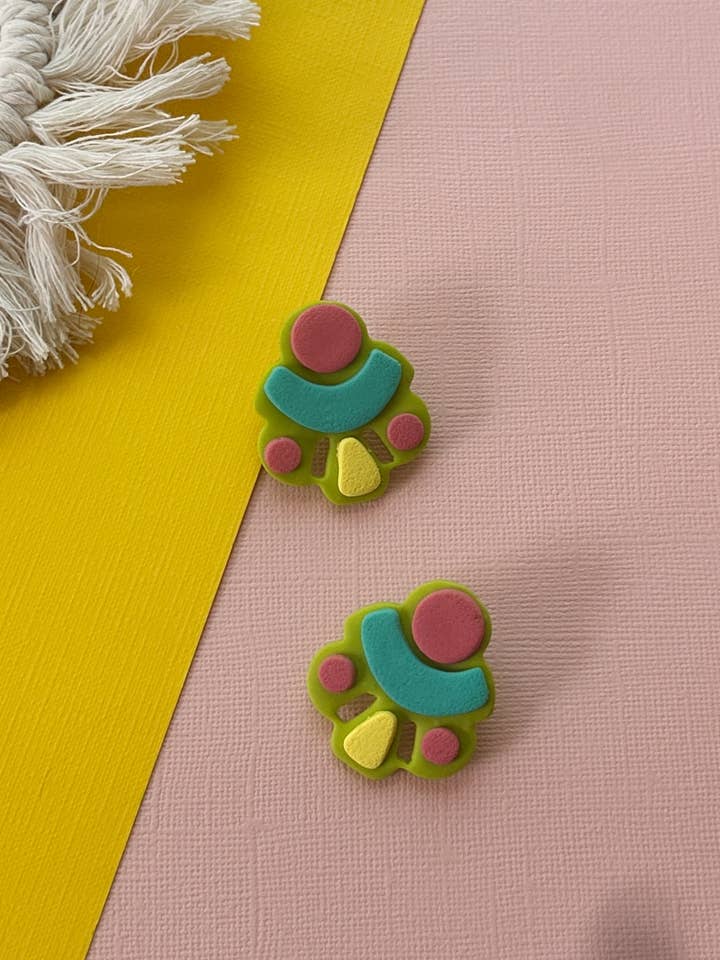 Layered Statement Stud in Neon | Polymer Clay Earrings for wholesale by Easy Peasy Cutters