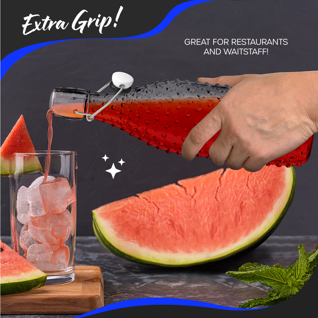 Nevlers - Wholesale Milk/Juice Bottle - Glass Swing Top Bottles - 33 oz. Dotted Design (Set of 6)6