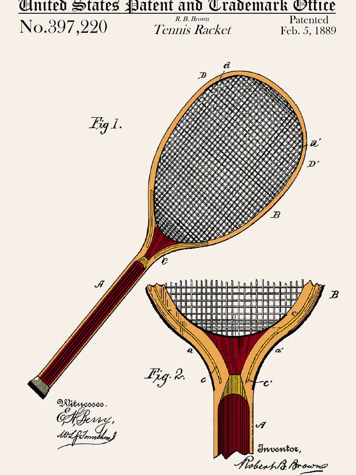 Carte de vœux Tennis Racket Everyday pour la vente par PATENT PRESS GREETING CARDS