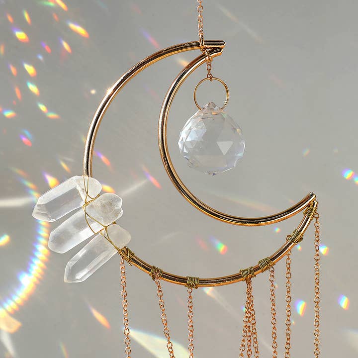 Crystolver - Wholesale Suncatcher - Clear Quartz Moon Suncatcher Crystal Prism Hanging