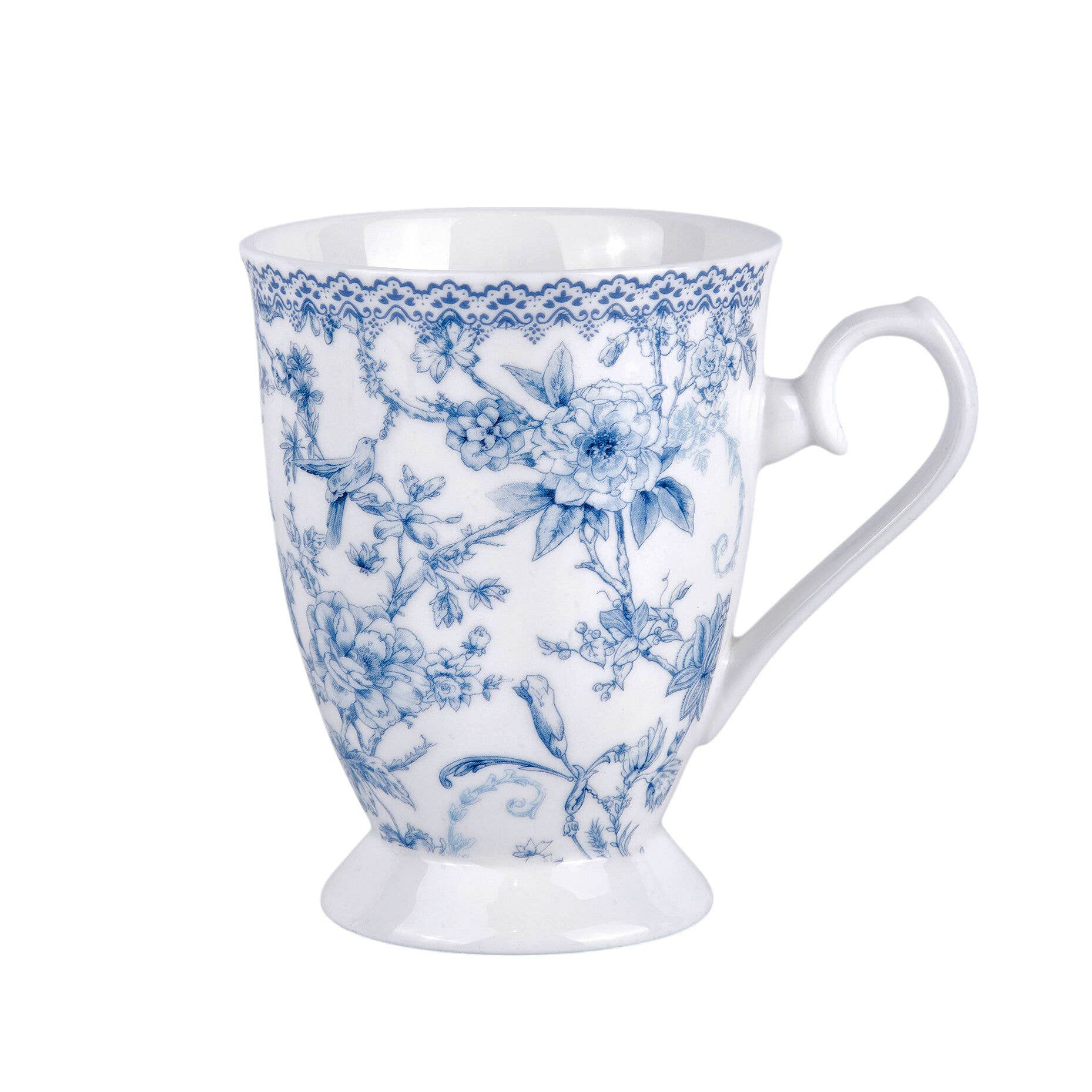 STP - Vente Tasse à café - Ensemble de 2 tasses à thé/café en porcelaine fine à fleurs bleues avec boîte cadeau3