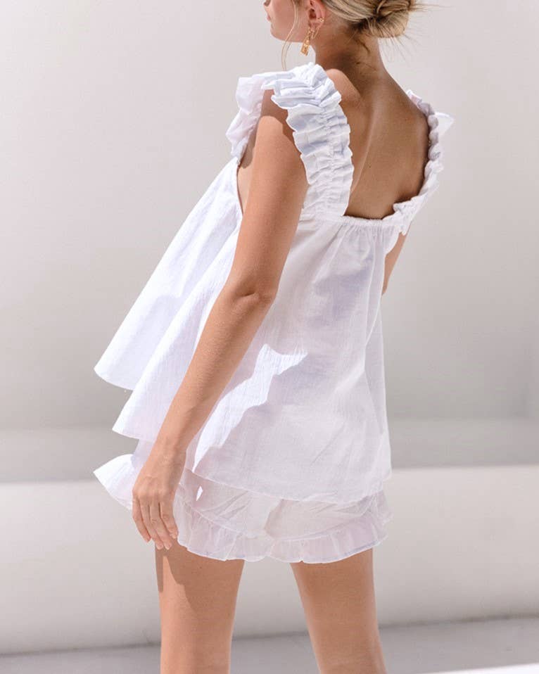 Rosa Clothing - Wholesale Lounge Set - Women's - Ruffle Trim Tank Top And Shorts Pajama Set6