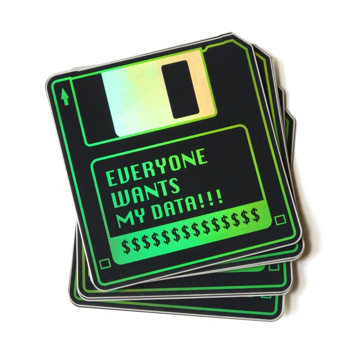 Everyone Wants My Data Sticker Y2K Disk Retro Holo Sticker for wholesale by Word For Word Factory