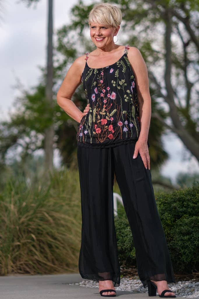 TINA Stephens Italy/Tees By Tina – wholesale Camisole – Dam – Maria Silk Broderad Trädgård Cami (BT202)1