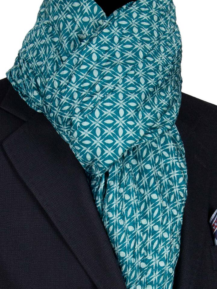 Vintage Teal Silk Scarf Patchwork Aqua Green Pattern S769 for wholesale by Graffeo Cravatte