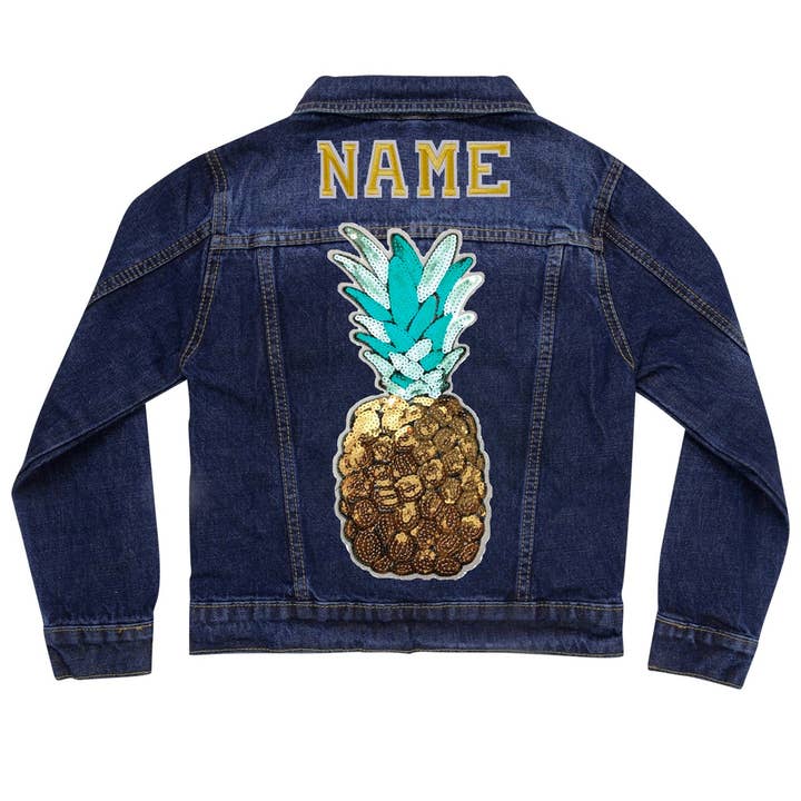 Veste en jean ananas à sequins pour la vente par Cat in the Hood