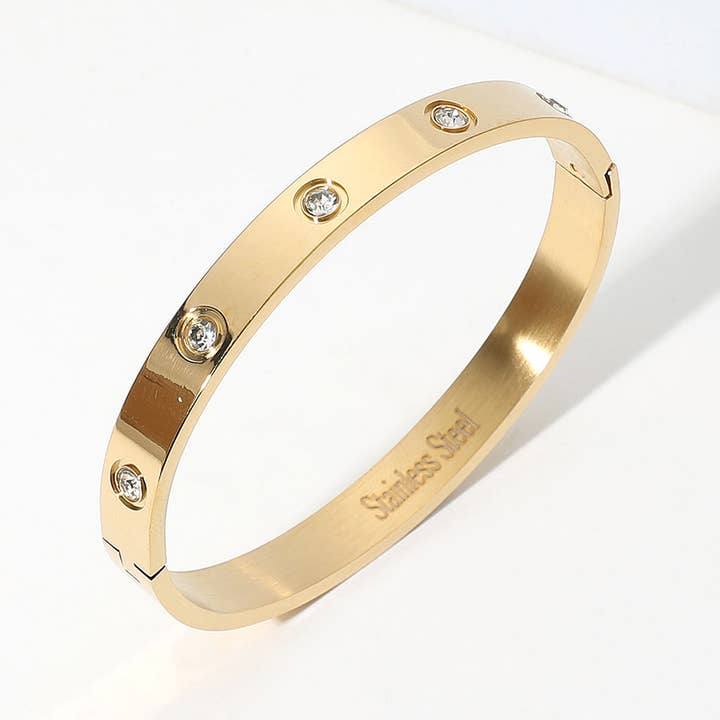 Sensibling Corp. - Wholesale Bangle Bracelet - Stainless Steel Stone Paved Hinged Bangle Bracelet