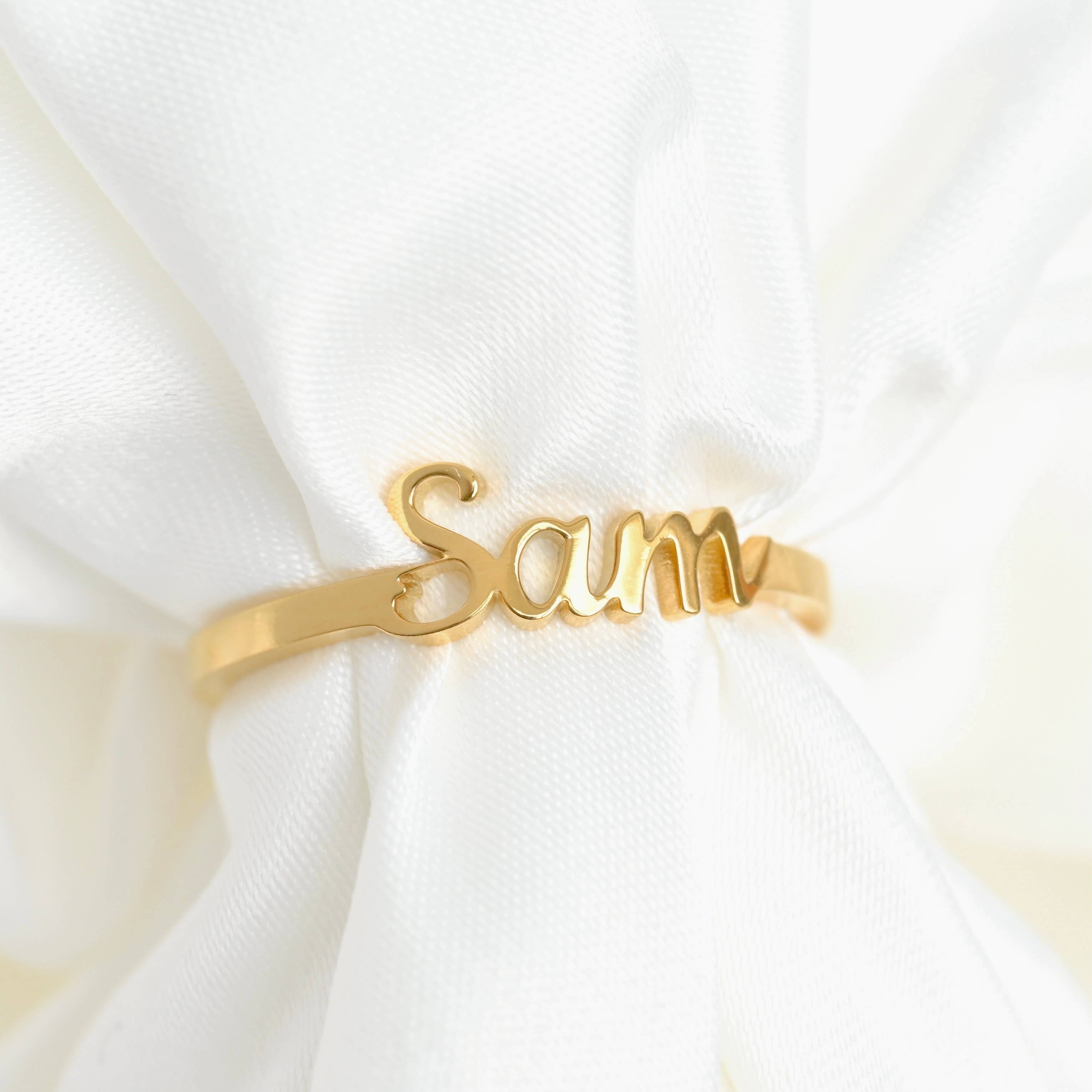 Blueyejewelry - Wholesale Band/Stacked Ring - Custom Name Ring - 18k Gold Personalized Name Open Ring2