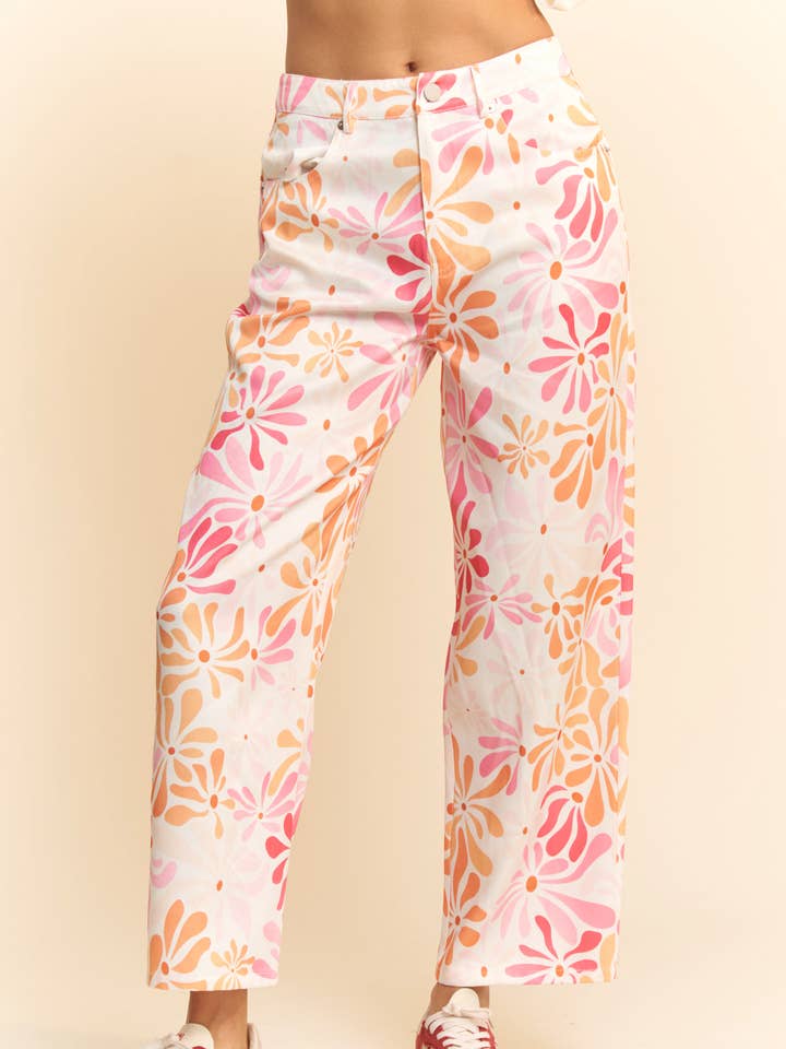 FLORAL PRINTED LIGHTWEIGHT STRAIGHT LEG PANTS for wholesale on Faire0