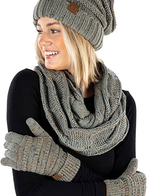 C.C Oversized Beanie, Glove & Scarf set - Confetti Dove Gry for wholesale by Funky Junque