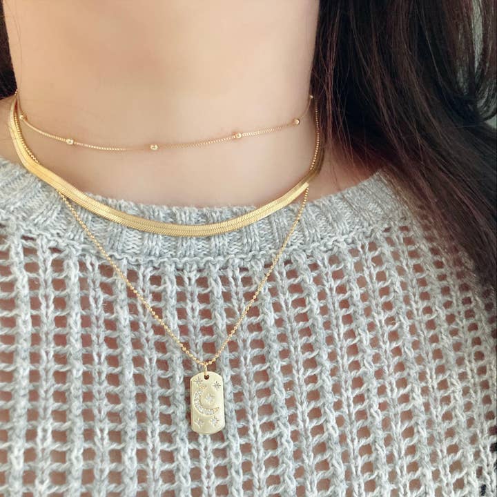 Amady Jewelry - Wholesale Pendant/Charm Necklace - Half Moon Crescent Star Medallion 18K gold dog tag necklace