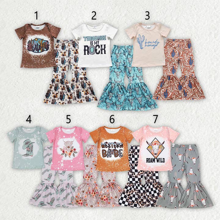 Ensembles de tenues chemises occidentales et pantalons évasés pour bébés filles sœurs pour la vente par Aier Wholesale