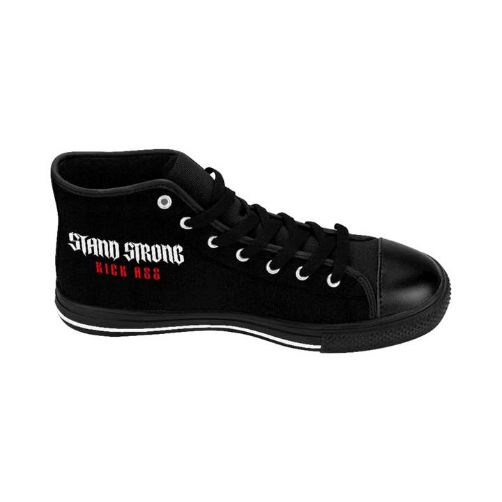 black STRONG KICKASS men's high top sneakers for wholesale on Faire5