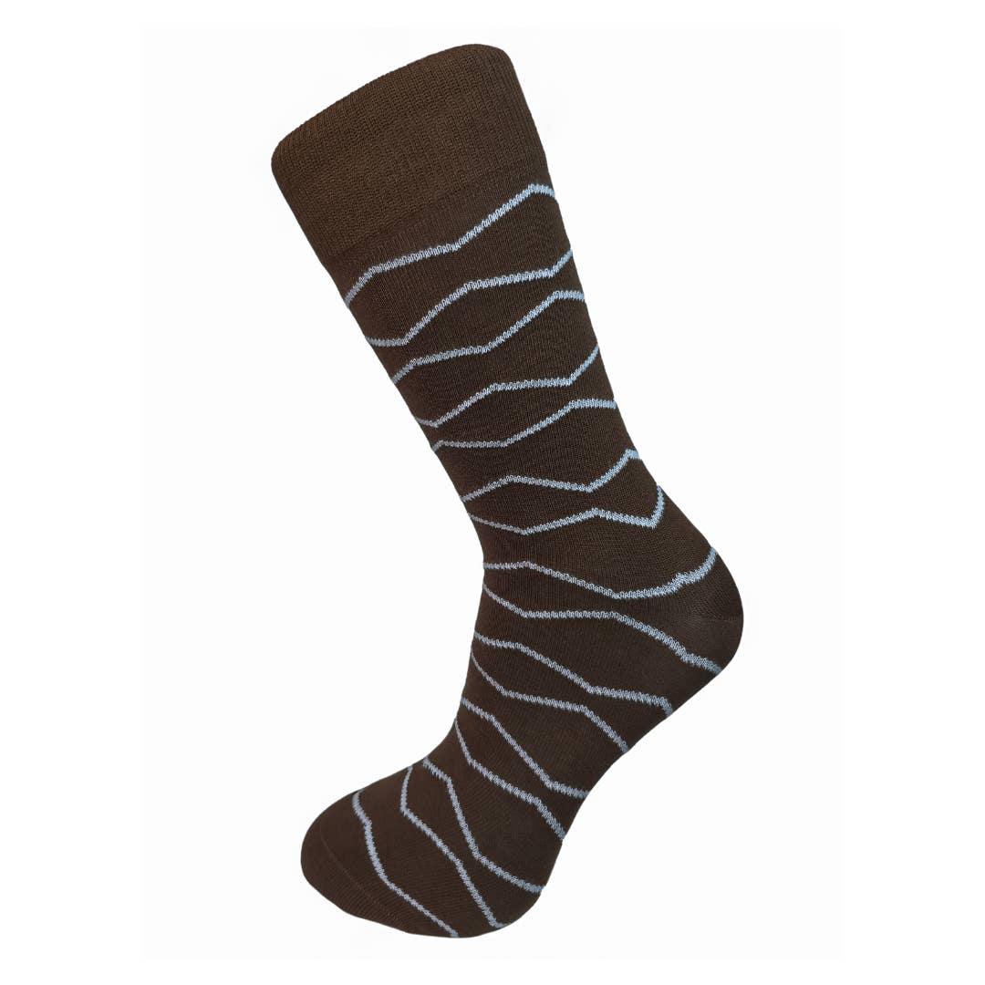Slopes&Town - Wholesale Socks - Unisex - Brown and Light Blue Zigzag Bamboo Socks