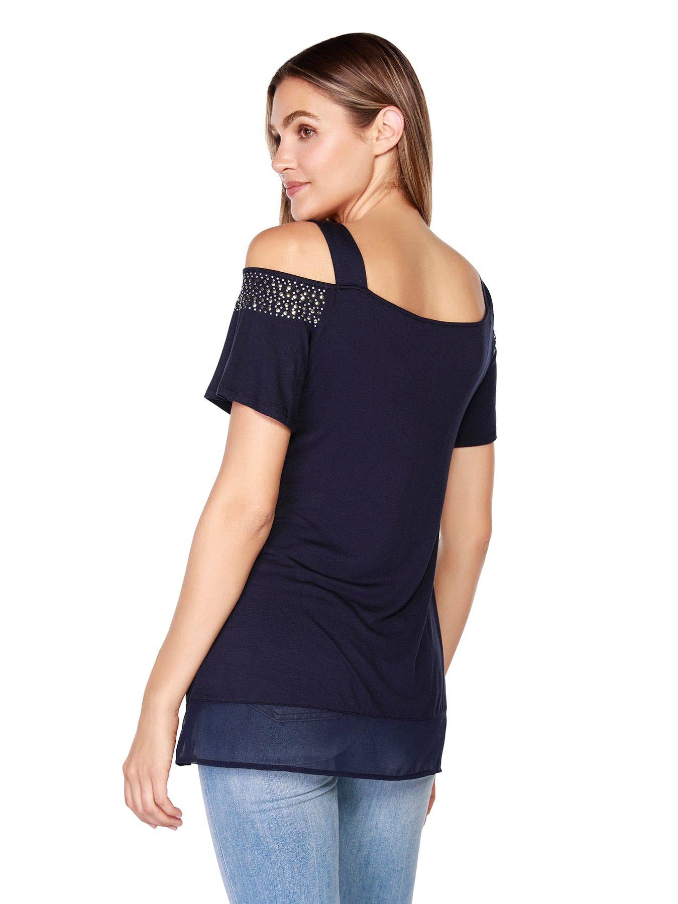 Belldini - Wholesale Blouse - Women's - Women's Cold Shoulder Tunic with Studs and Sequins6