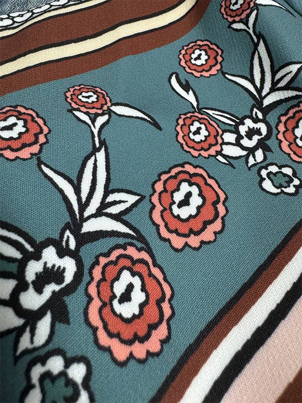 BLUE Flared Pants Floral Printed High-Waisted Pockets Jean Pants Bottoms for wholesale on Faire7