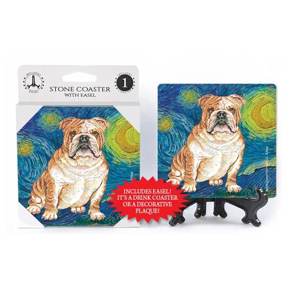 SJT Enterprises, Inc. - Wholesale Coasters - Bulldog / Van Gogh Starry Night look 1-pack stone coaster