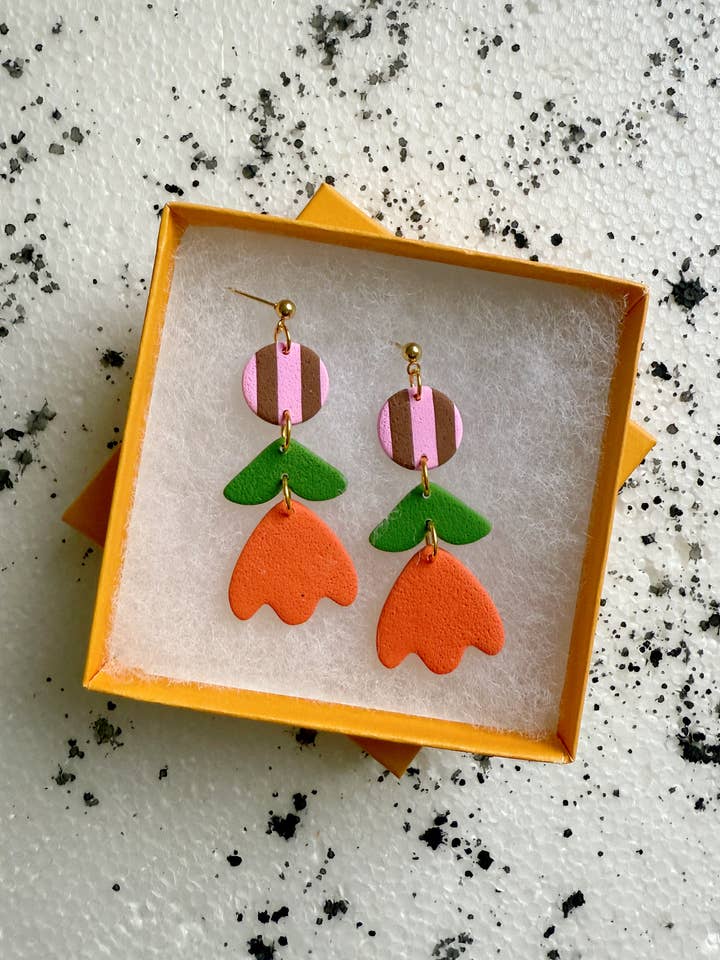 Margot Red Flower Drop Earrings for wholesale by Lemon Lee Studio