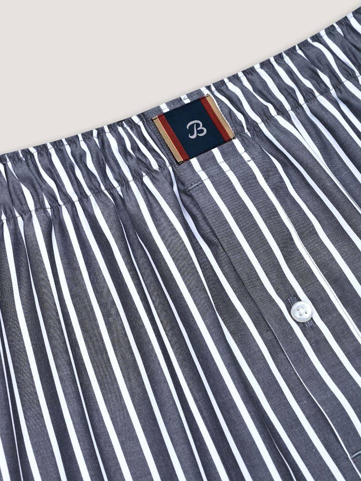 Brian Oak Limited – Roupa interior - Homem por atacado – Boxer de Algodão Cinzento Carvão com Riscas6