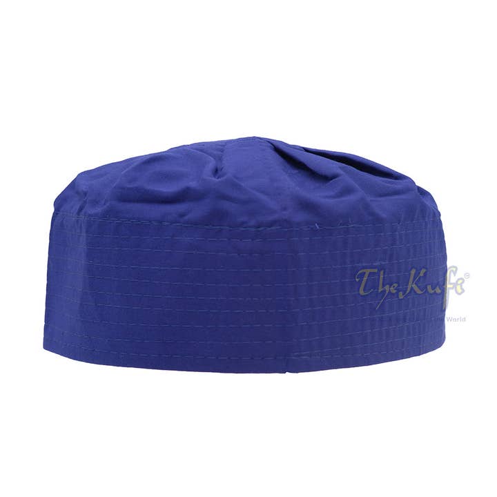 Royal Blue Fabric Pleated-Top Cotton Kufi Hat for wholesale by IndoMode