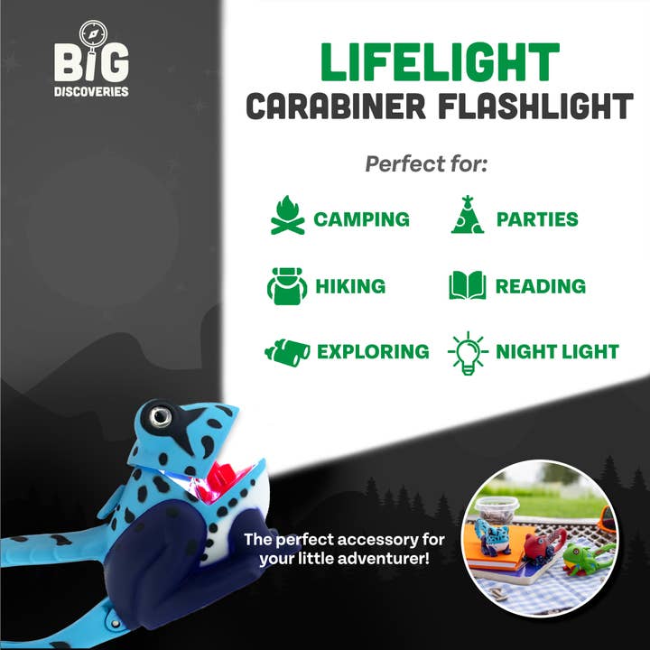 Big Discoveries / Sun Co. – wholesale Light-up toy – Kids & baby – LifeLight Animal Carabiner Flashlight - Blue Frog7