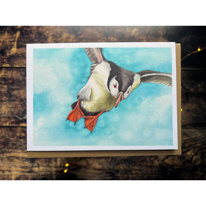 Georgina Doodles - Wholesale Everyday Greeting Card - Puffin Greetings Card | watercolour card