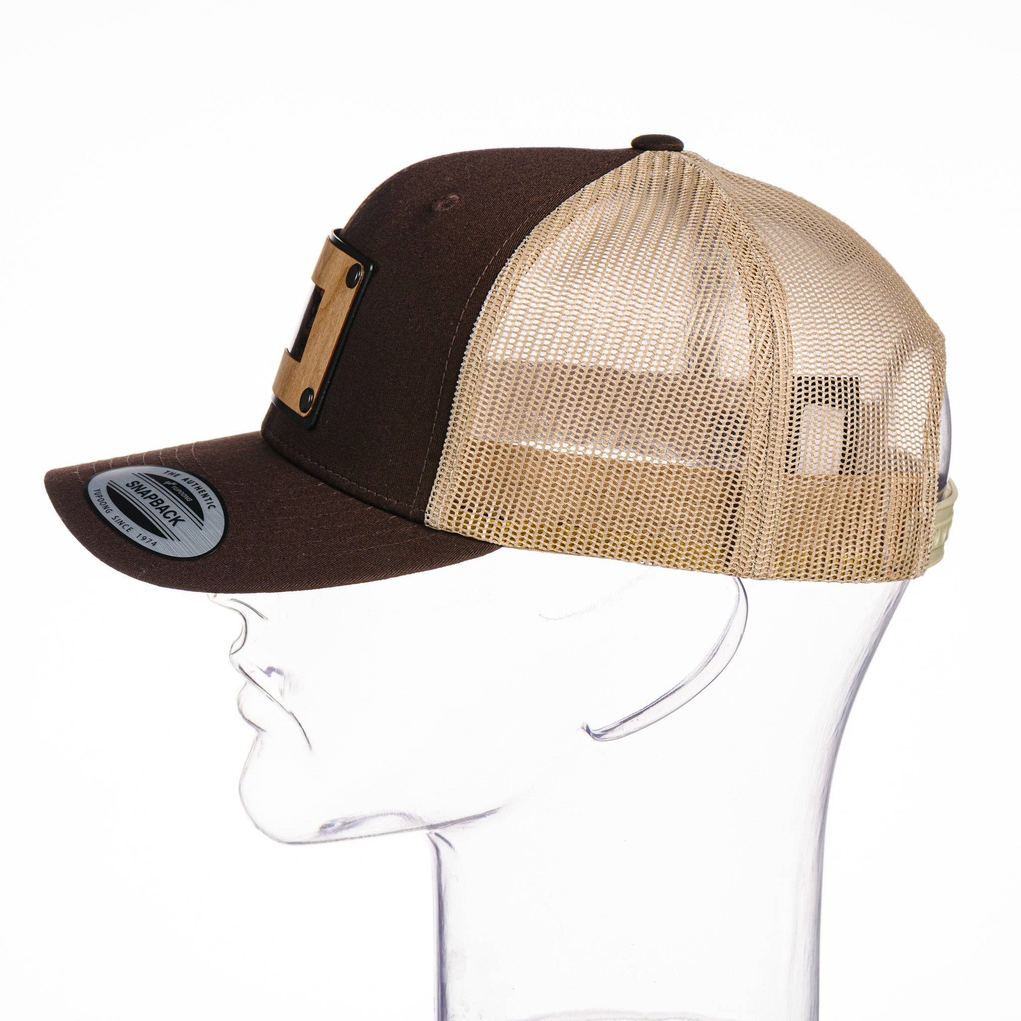 Last Best Supply Co - Wholesale Trucker Hat - Unisex - Montana Cherry Wood & Copper Plate Patch Trucker Hat - Brown & Khaki3