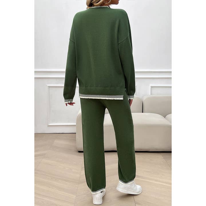 Supreme Fashion - Wholesale Lounge Set - Women's - Colock Block Round Neck Drop Shoulder Loose Set
