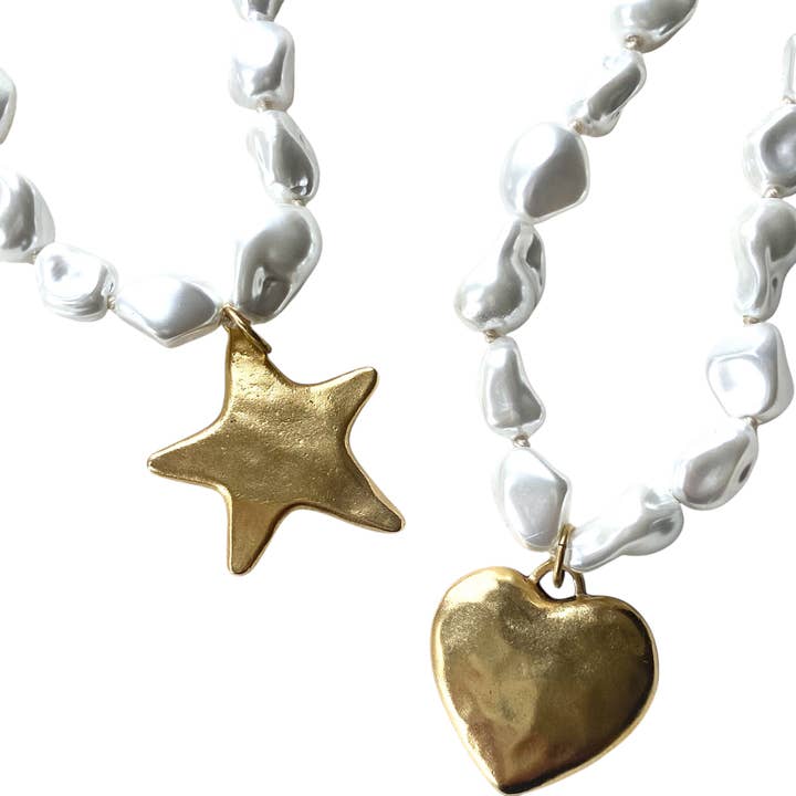 Collana di perle di lusso con cuore o stella fusi a mano. per la vendita all'ingrosso da parte di VB&CO Designs Handmade Jewelry