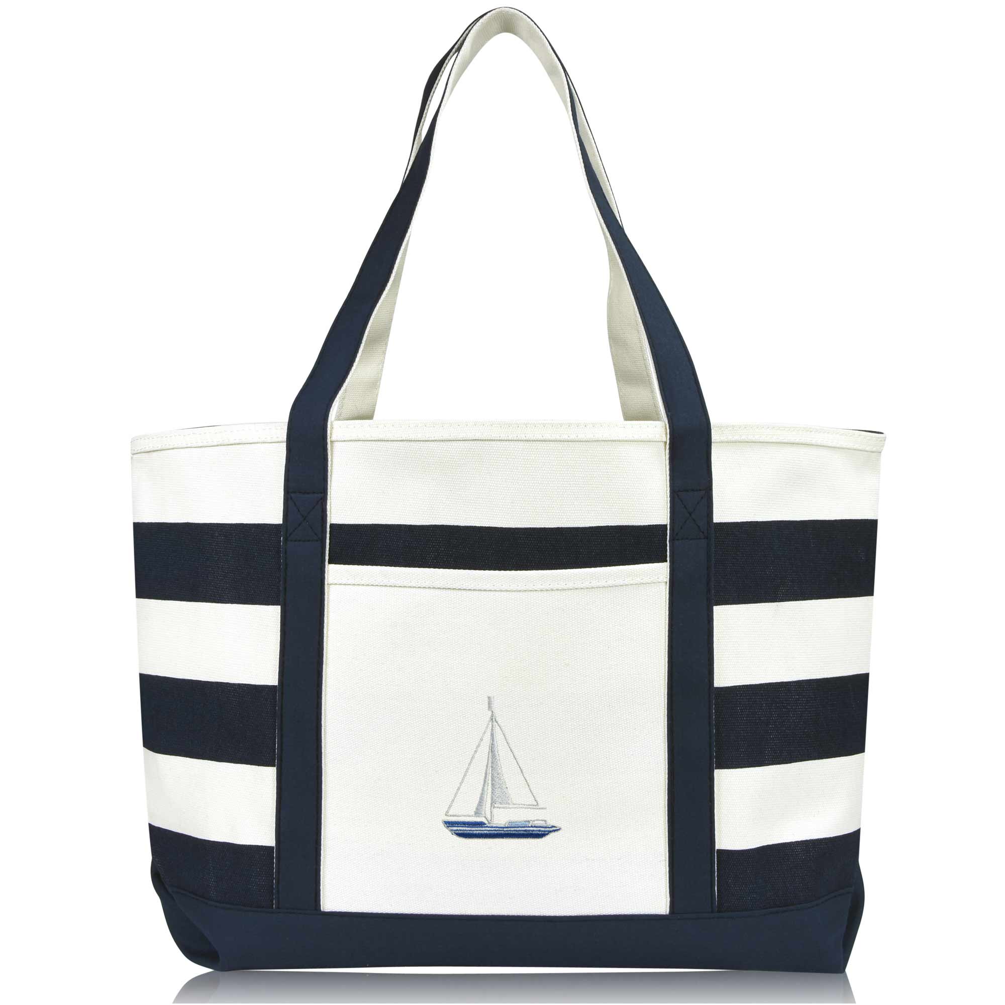 Dalix - Wholesale Tote Bag - Women's - DALIX Ocean Sailboat Womens Embroidered Striped Tote Bag7