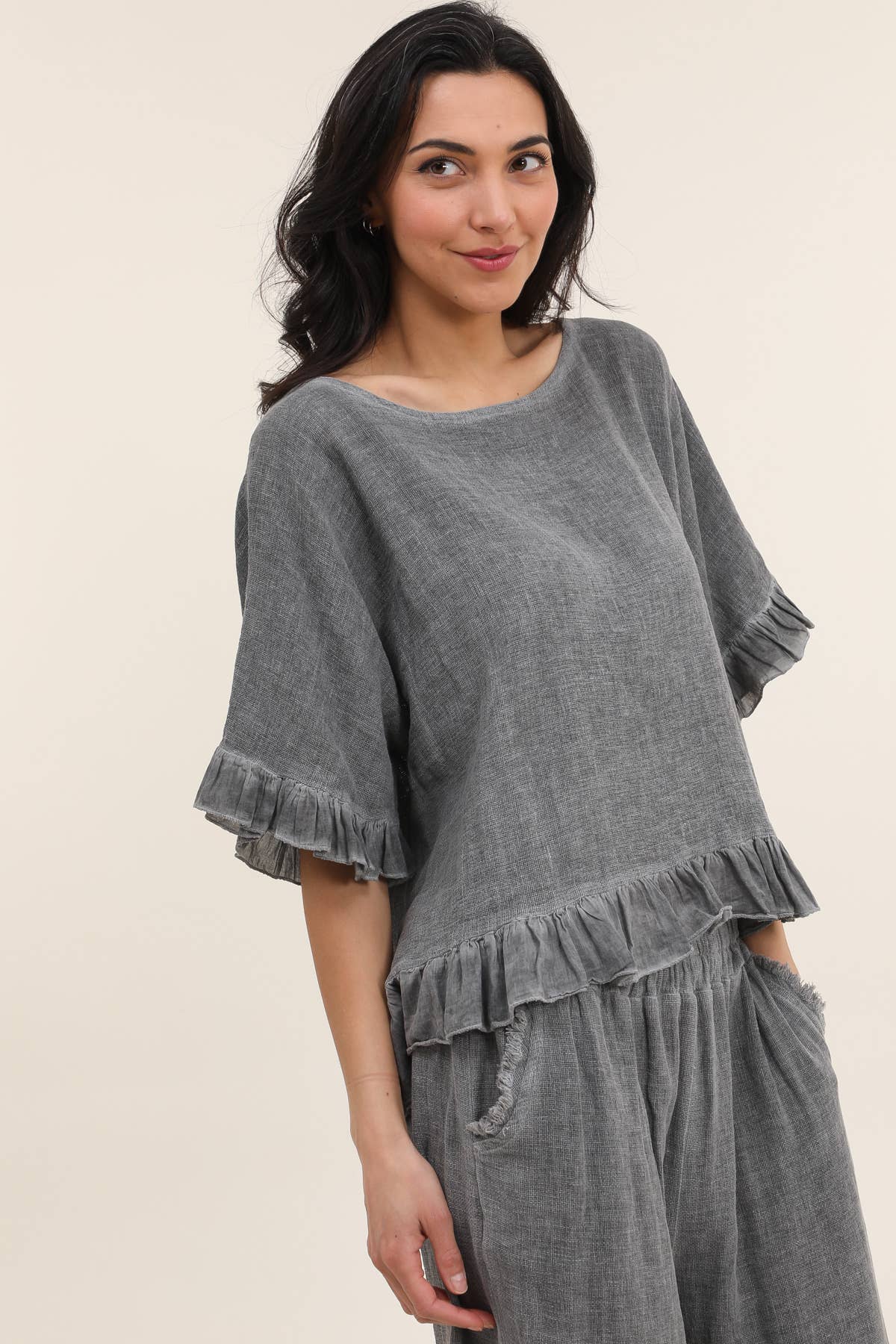 LÉA & LUC - Wholesale Blouse - Women's - Plain blouse in 50% Linen and 50% Cotton REF. 874739