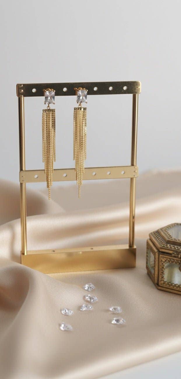 OE! - Wholesale Dangle Earrings - LUMINA - Long Earrings with Zircon and Golden Chains – Gold-Plated Brass2