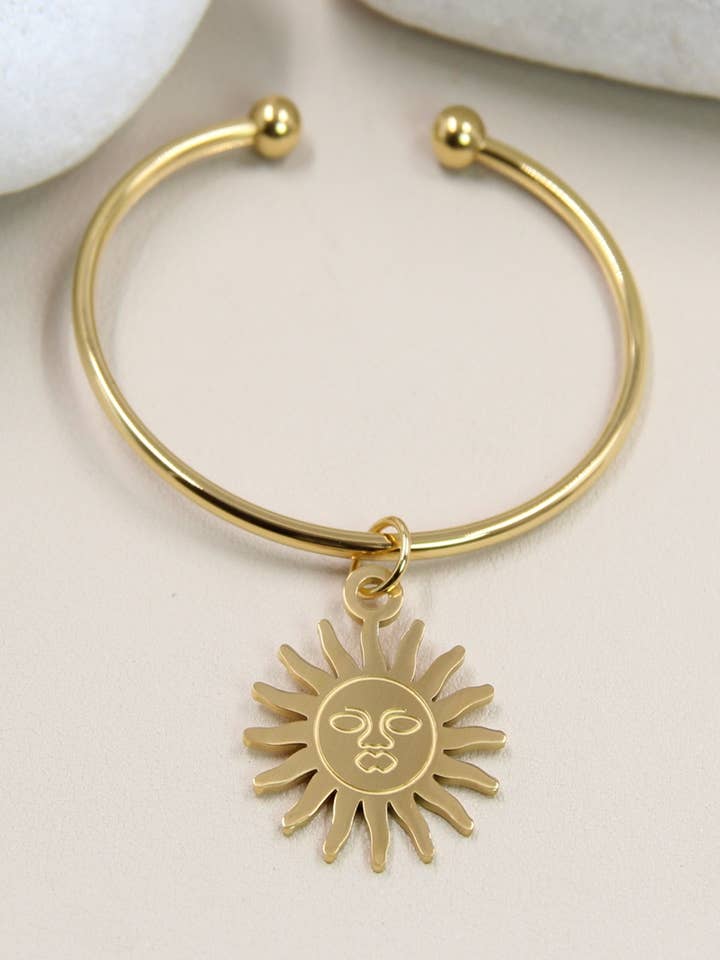 Adjustable Sun Bangle Bracelet in Stainless Steel for wholesale by BELLISSIMA BIJOUX