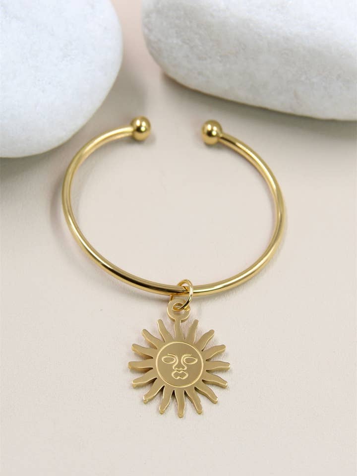 Adjustable Sun Bangle Bracelet in Stainless Steel for wholesale by BELLISSIMA BIJOUX