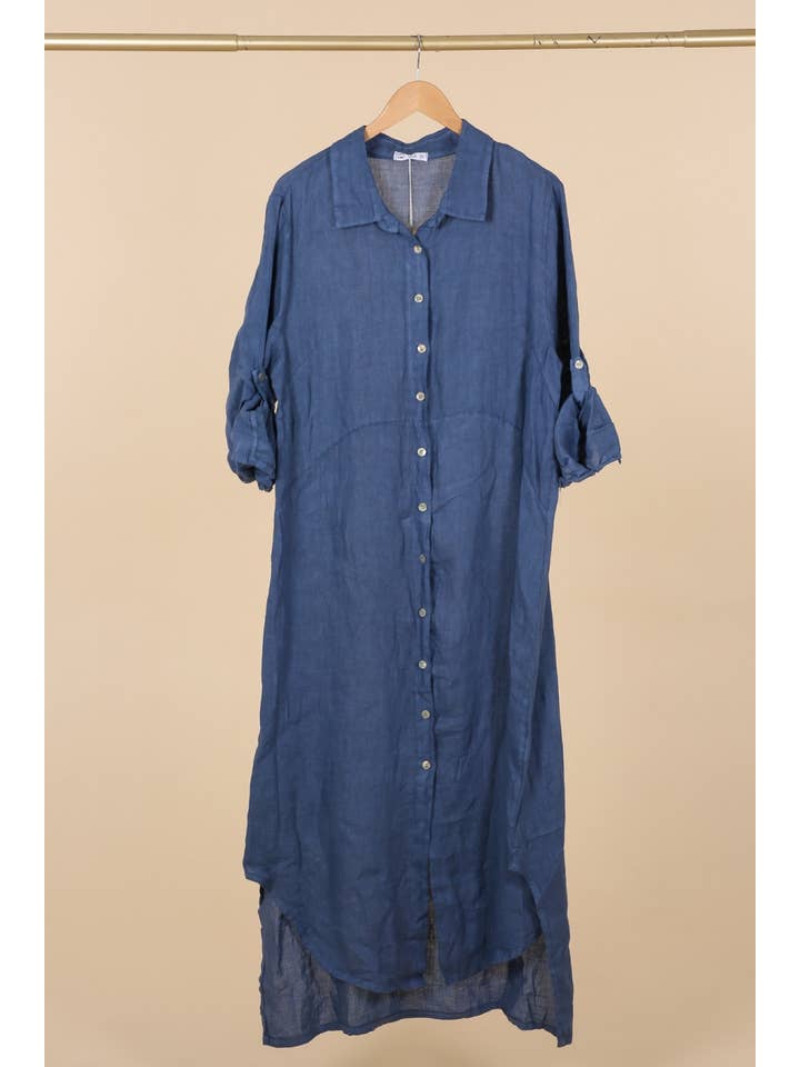 la maison des fibres naturelles - Wholesale Button Down Shirt - Women's - Long shirt dress 68036 100% LINEN64