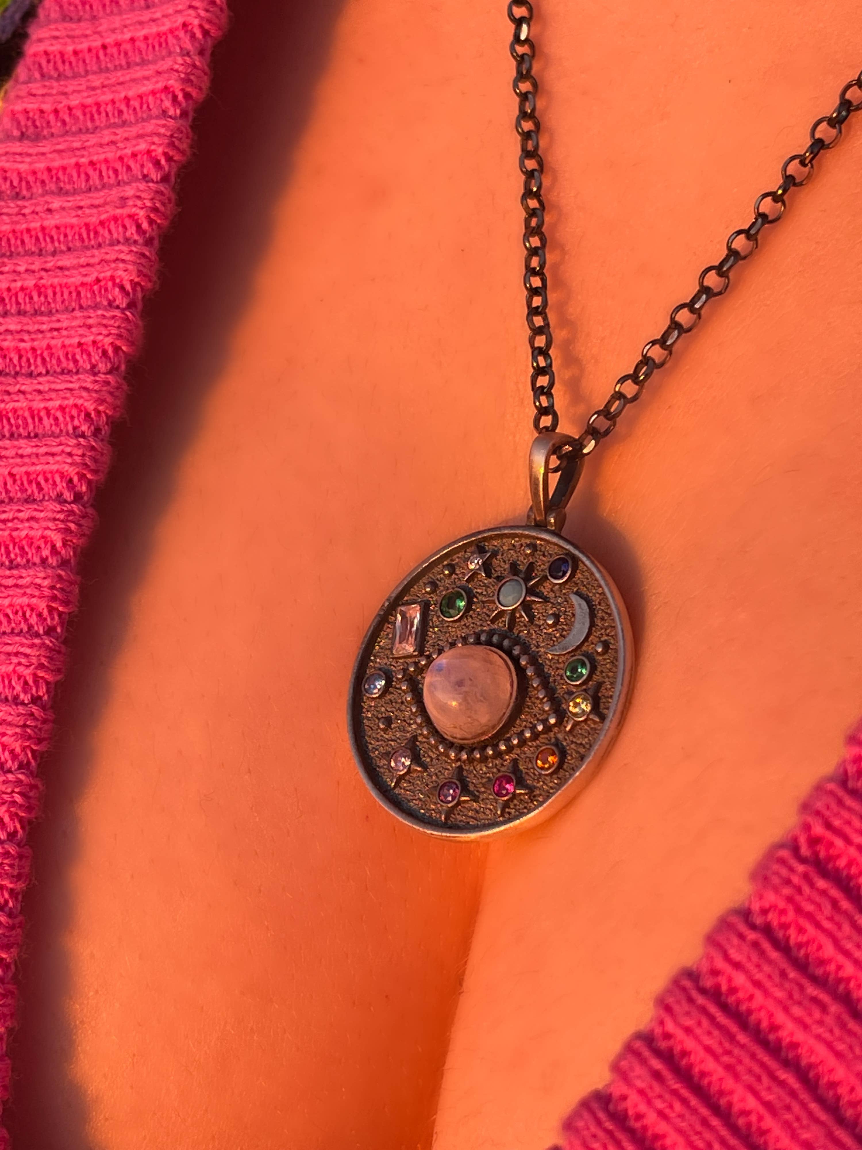 Flesh & Soul - Wholesale Pendant/Charm Necklace - EVIL EYE MOONSTONE Celestial Sterling Silver Necklace 13