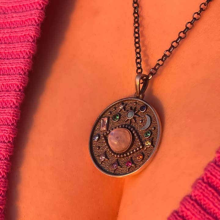 Flesh & Soul - Wholesale Pendant/charm necklace - EVIL EYE MOONSTONE Celestial Sterling Silver Necklace 13