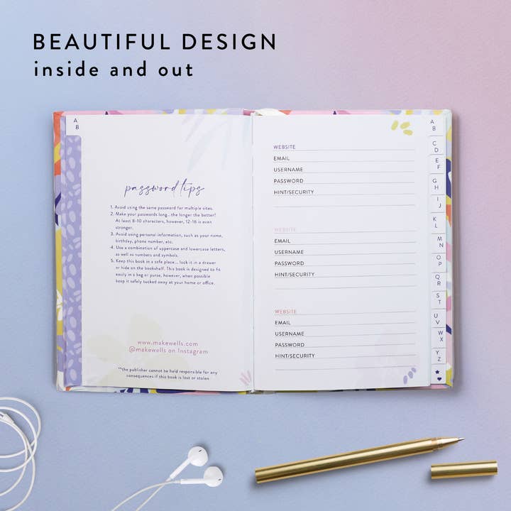 Makewells - Wholesale Journal/Diary - Password Book with Alphabetical Tabs - Pastel Florals5