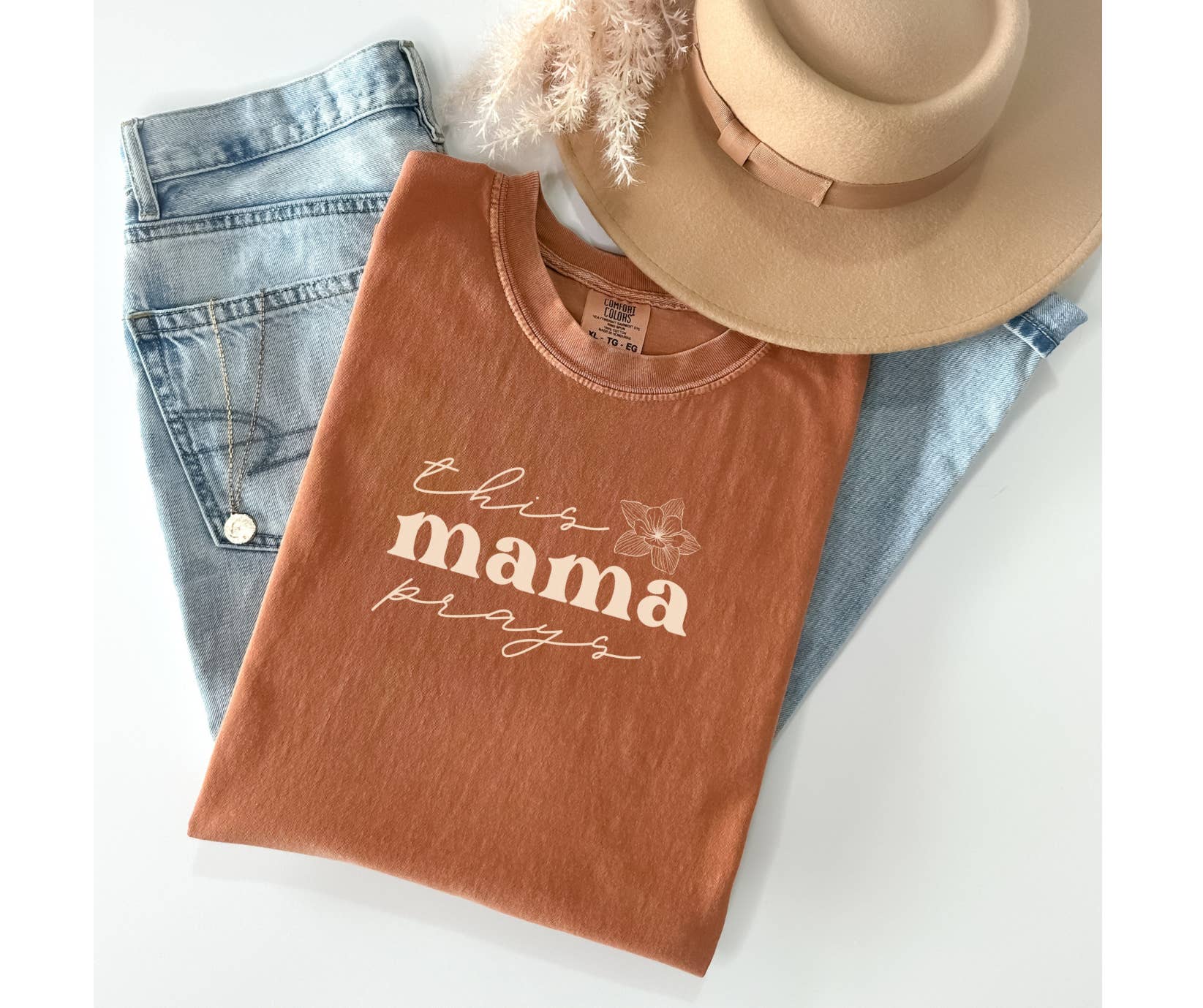J. Mack Designs - Wholesale Screen Printed T-Shirt - Women's - This Mama Prays Minimalistic Faith Graphic Tee