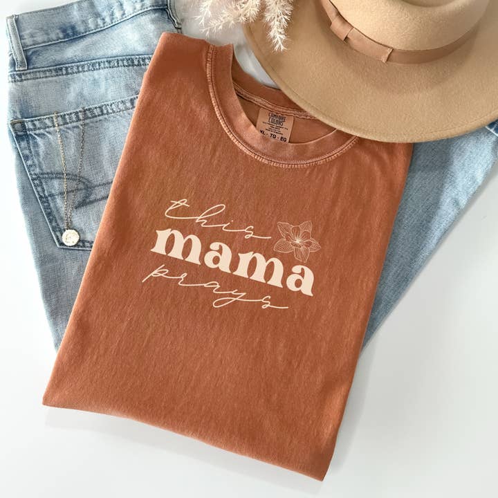This Mama Prays Minimalistic Faith Graphic Tee for wholesale by J. Mack Designs