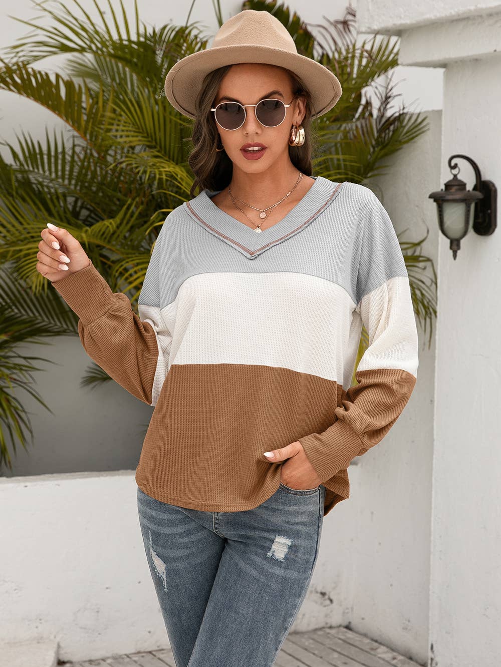 ePretty - Venta al por mayor Jersey corto de punto - Mujer - EP-TP1719 Top de punto de waffle de bloque de color13