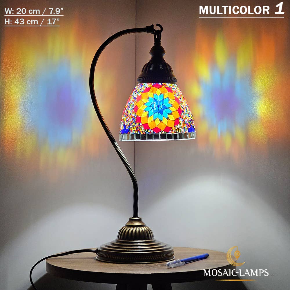 Mosaic Lamps - Wholesale Accent/Desk Lamp - 10+ Colors - Swan Neck Reading Table Lamp, Turkish Mosaic Re6