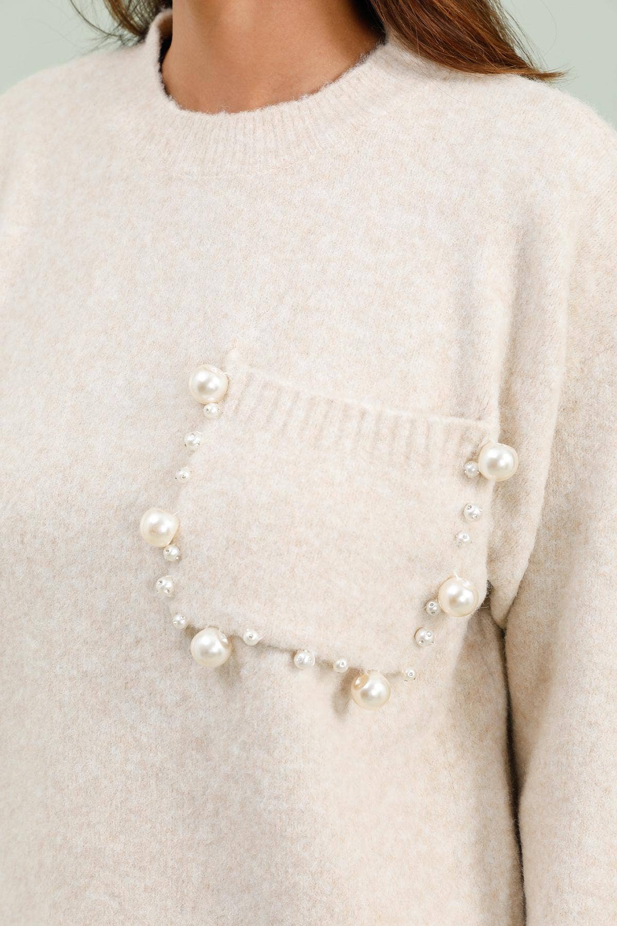 MOOYA – wholesale Knitted jumper – Women′s – Plain knit sweater with pearl pocket SCF0160