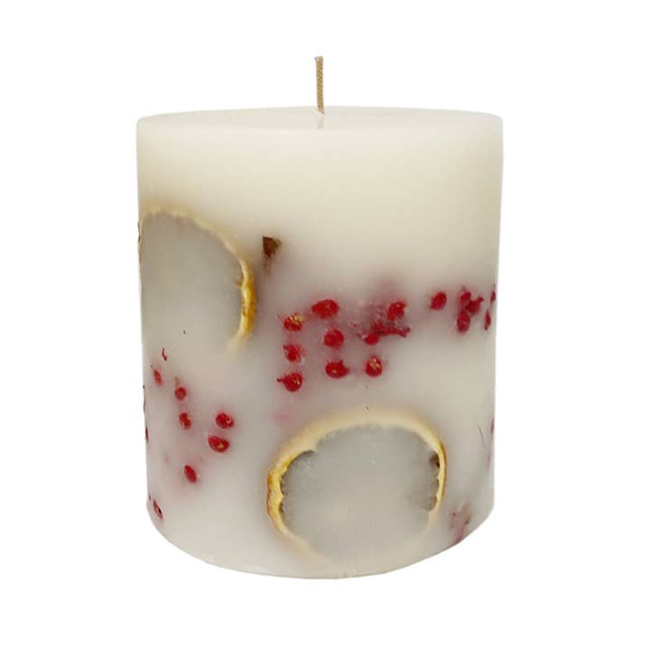 Andaluca - Wholesale Pillar Candle - Holiday Orange Sugared Pomegranate Botanical Pillar Candles