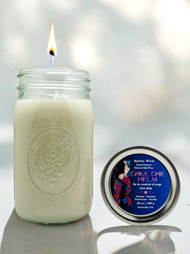 Vanilla Orchid - (Take The Helm) Cire de soja - Bougie en pot Mason 25 oz pour la vente par Mystic Wick LLC