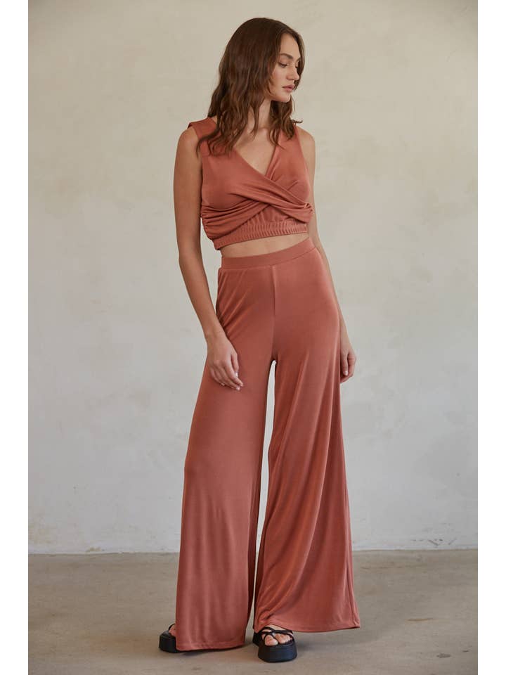 By Together - Wholesale Pants – Women's - RJ3305 | Knit Polyester Spandex High Waisted Wide Leg Pants 1