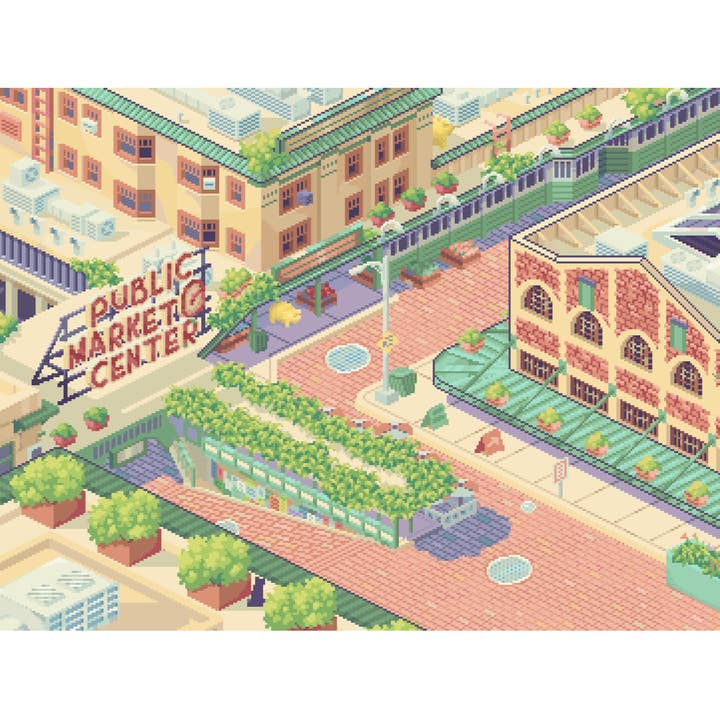 Seattle Pixel Art Print - Pike Place (Isometric) 11x14 for wholesale by my_art_bytes